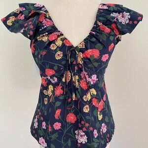 NWT Hill House Zuri Top Navy Peony Bouquet Cotton Sateen - M